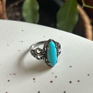 Filigree Ring with Turquoise Blue Stone